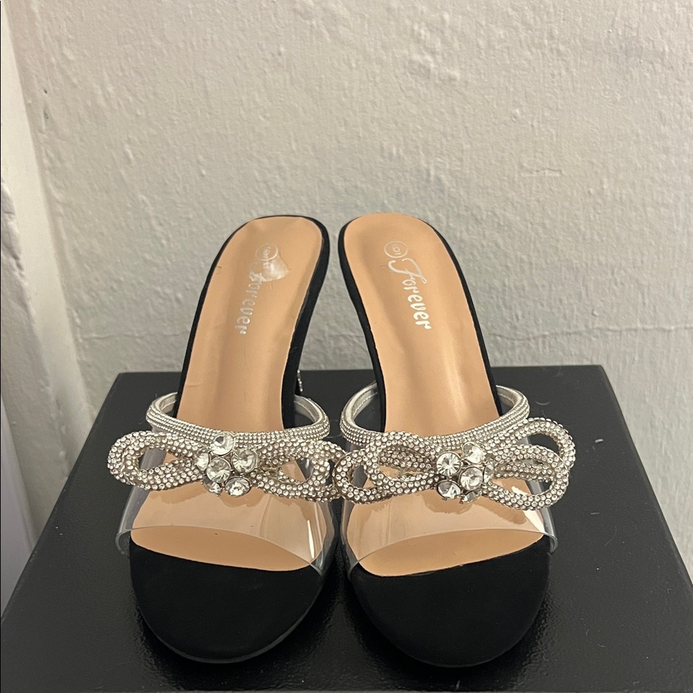 Black Rhinestone Embellished Slide Mules